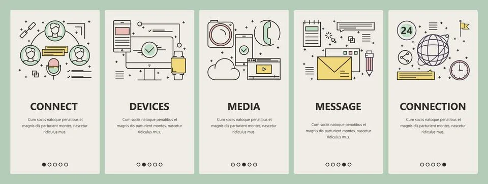 Vector thin line flat design communication concept vertical banners Stock Illustration