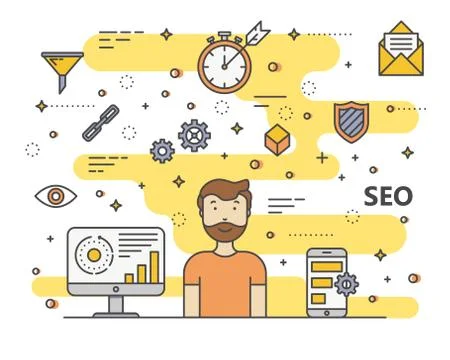 Vector thin line flat design SEO concept illustration Stock Illustration