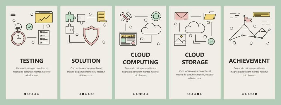 Vector thin line flat design cloud computing concept vertical banners Stock Illustration