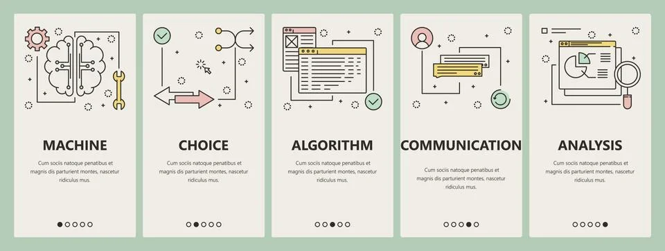 Vector thin line flat design artificial intelligence concept vertical banners Illustrazione stock