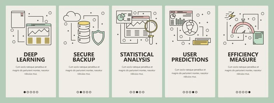 Vector thin line flat design data science concept vertical banners Illustrazione stock