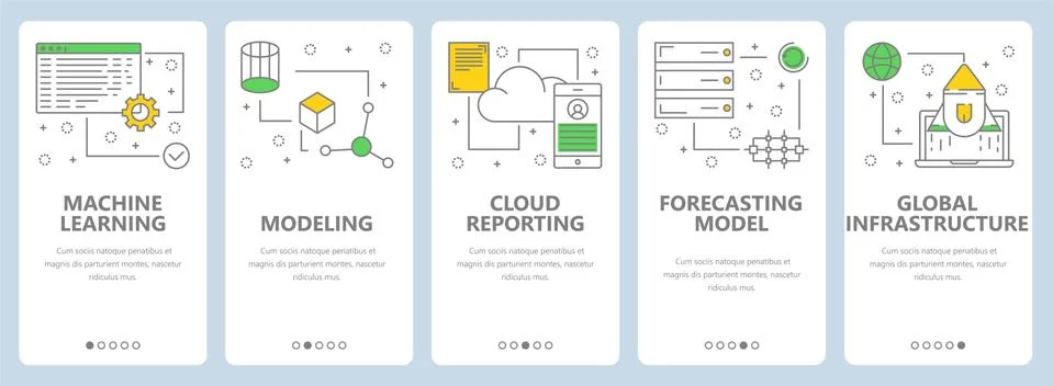 Vector thin line flat design data science concept vertical banners イラスト素材
