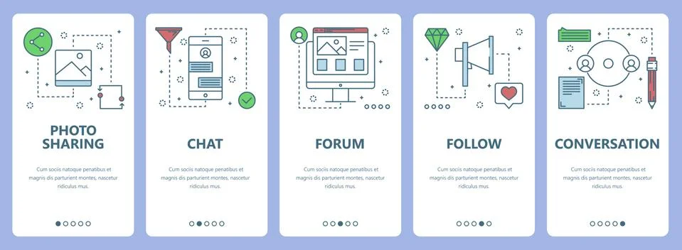 Vector thin line flat design network concept vertical banners Stock Illustration