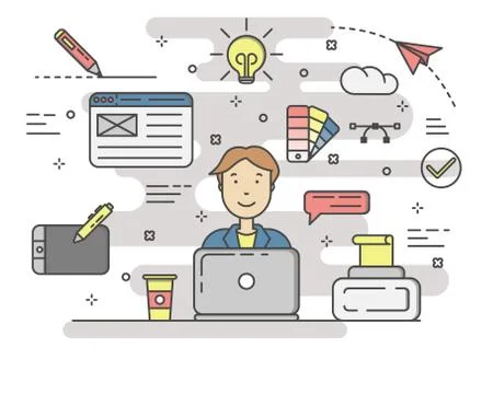 Vector thin line flat style banner with Design process concept Stock Illustration