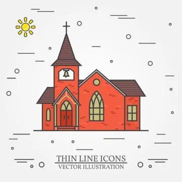 Vector thin line icon church 스톡 일러스트