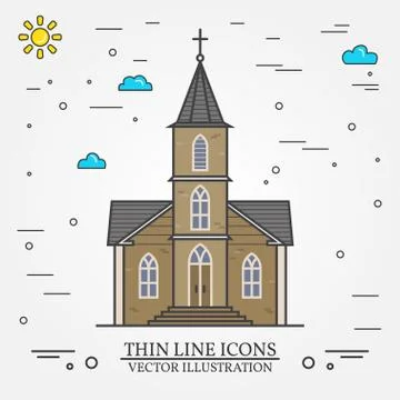 Vector thin line icon church 스톡 일러스트