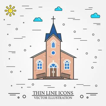 Vector thin line icon church 스톡 일러스트
