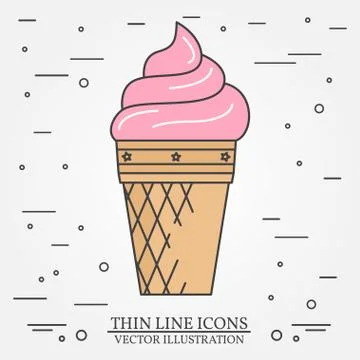Vector thin line icon ice-cream. For web design and application interface, .. Stock Illustration