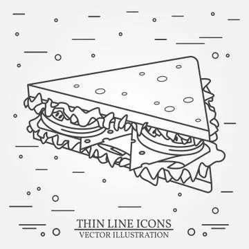 Vector thin line icon sandwich. For web design and application interface, a.. Stock Illustration