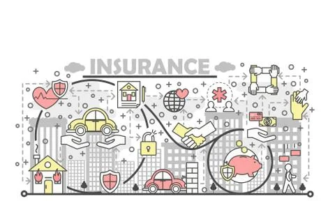 Vector thin line insurance poster banner template Stock Illustration
