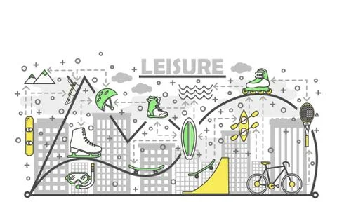 Vector thin line leisure poster banner template Illustrazione stock
