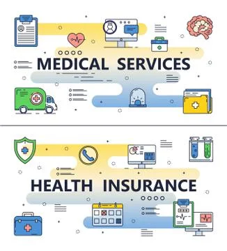 Vector thin line medical poster banner templates Stock Illustration