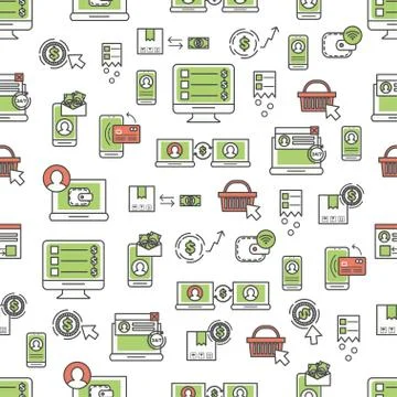 Vector thin line mobile banking seamless pattern Stock Illustration