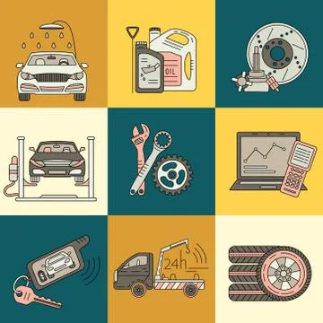 Vector thin line pictogram symbols of car service Stock-Illustration