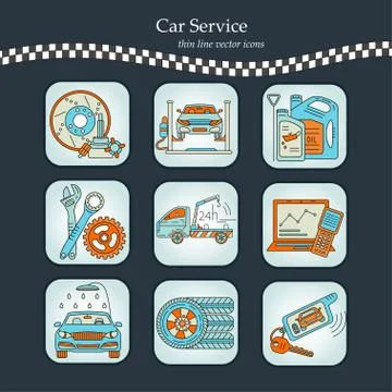 Vector thin line pictogram symbols of car service Stock Illustration