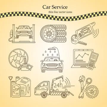 Vector thin line pictogram symbols of car service Stock Illustration