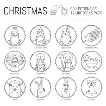 Vector Thin line Religious Christmas Icons Illustrazione stock