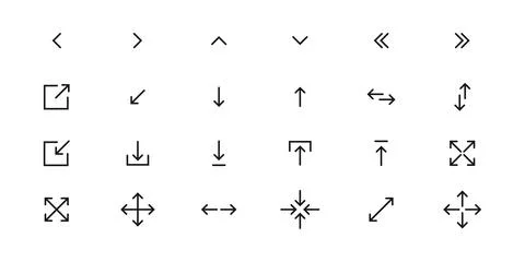 Vector thin line right arrow, minimize, turn right, diagonal arrow, up and .. Stockillustratie