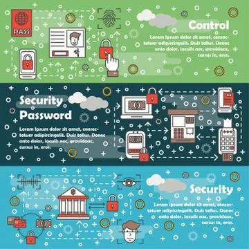 Vector thin line security web banner template set 스톡 일러스트