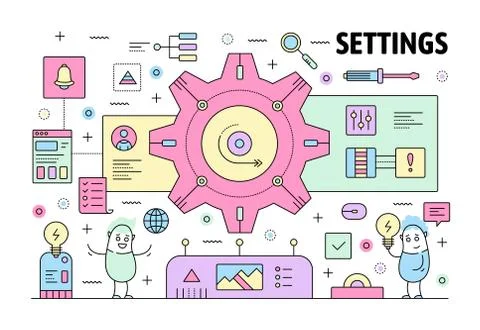 Vector thin line settings poster banner template イラスト素材