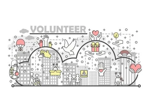 Vector thin line volunteer poster banner template Stock Illustration