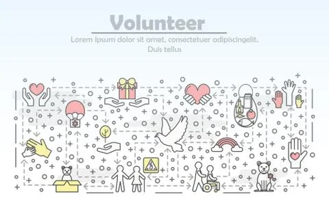Vector thin line volunteer poster banner template Stock Illustration