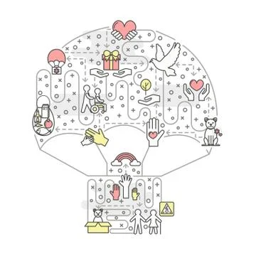 Vector thin line volunteer poster banner template Stock Illustration