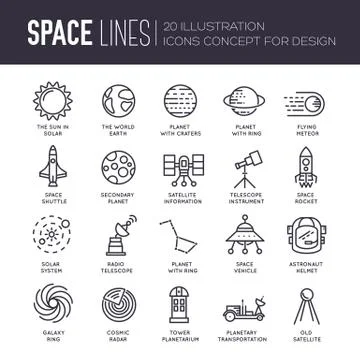 Vector thin lines icons stars in galaxy design concept. Set of huge space Stock Illustration