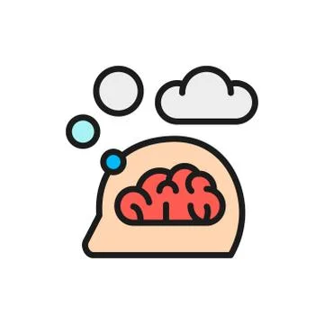 Vector think, thought, idea, mind, dream cloud, dialog flat color line icon. Stock Illustration