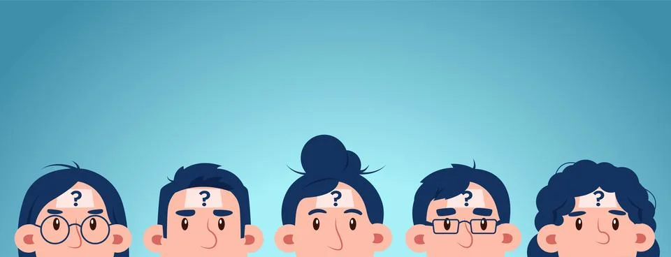 Vector of thinking people with question mark looking up Stock Illustration