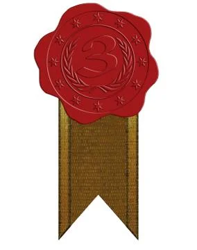 Vector third place red wax seal with ribbon Stock Illustration
