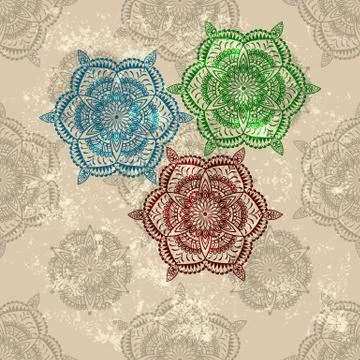 Vector three abstract flowers on  seamless wallpaper Stock Illustration