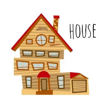 Vector three floors brown abstract house with garage 스톡 일러스트