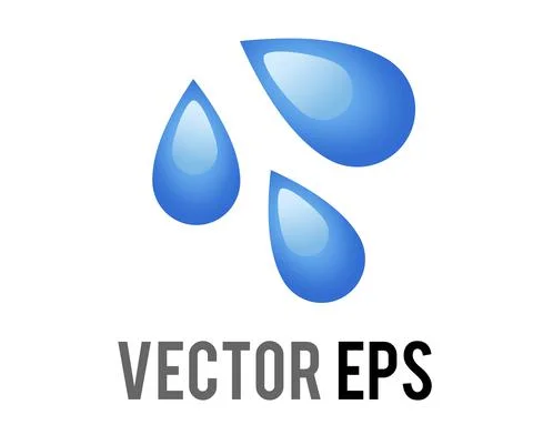 Vector three light blue droplets icon, as sweat beads, splashing down to righ 스톡 일러스트