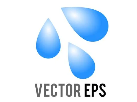 Vector three light blue droplets icon, as sweat beads, splashing down to righ Stock Illustration