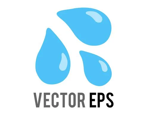 Vector three light blue droplets icon, as sweat beads, splashing down to righ Stock Illustration