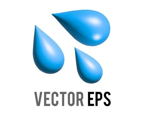 Vector three light blue droplets 3D icon, as sweat beads, splashing down to.. Stock Illustration