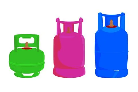 Vector three model of gas cylinder in indonesia, Green, pink and blue, isolat Stock Illustration