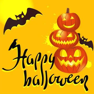 Vector three pumpkins together on top of each other, cartoon halloween pumpki 스톡 일러스트