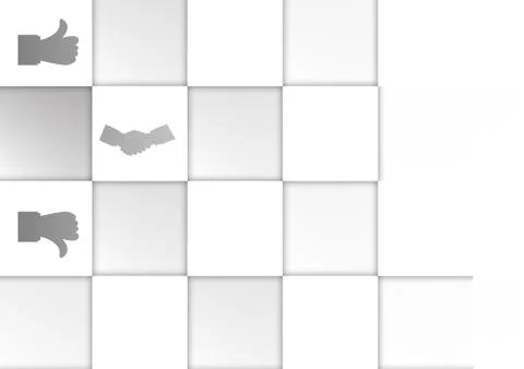 Vector : Thumb up and thumb down with shake hand in abstract square backgroun Stock-Illustration