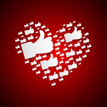 Vector : Thumb up paper inside heart on red background Illustrazione stock