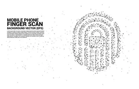 Vector thumbprint icon from dot connect line polygon with lock pad center. ba Stock Illustration