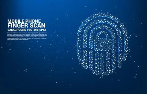Vector thumbprint icon from dot connect line polygon with lock pad center. ba Stock Illustration