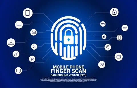 Vector thumbprint icon from dot connect line polygon with lock pad center wit Stock Illustration