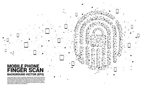 Vector thumbprint icon from dot connect line polygon with lock pad center. ba Stock Illustration