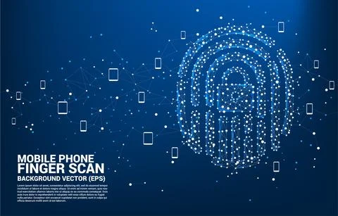 Vector thumbprint icon from dot connect line polygon with lock pad center. ba Stock Illustration