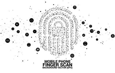 Vector thumbprint icon from dot connect line polygon with lock pad center. ba Stock Illustration