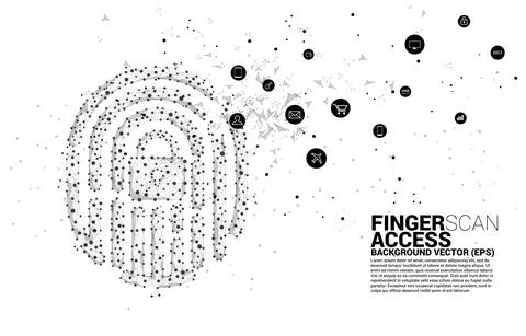Vector thumbprint icon with lock pad center from dot connect line polygon. ba Stock Illustration