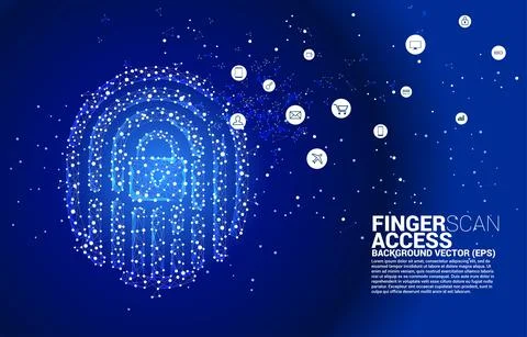 Vector thumbprint icon with lock pad center from dot connect line polygon. ba Stock Illustration