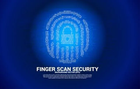 Vector thumbprint with lock pad center icon from one and zero binary code. ba Illustrazione stock